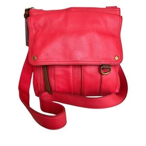 Fossil Morgan Traveler Crossbody Red Leather Large Messenger Bag